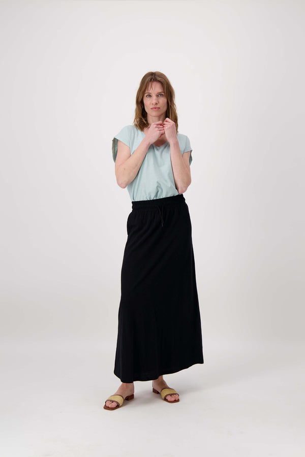 Zusss Lange Wijde Jersey Rok Zwart