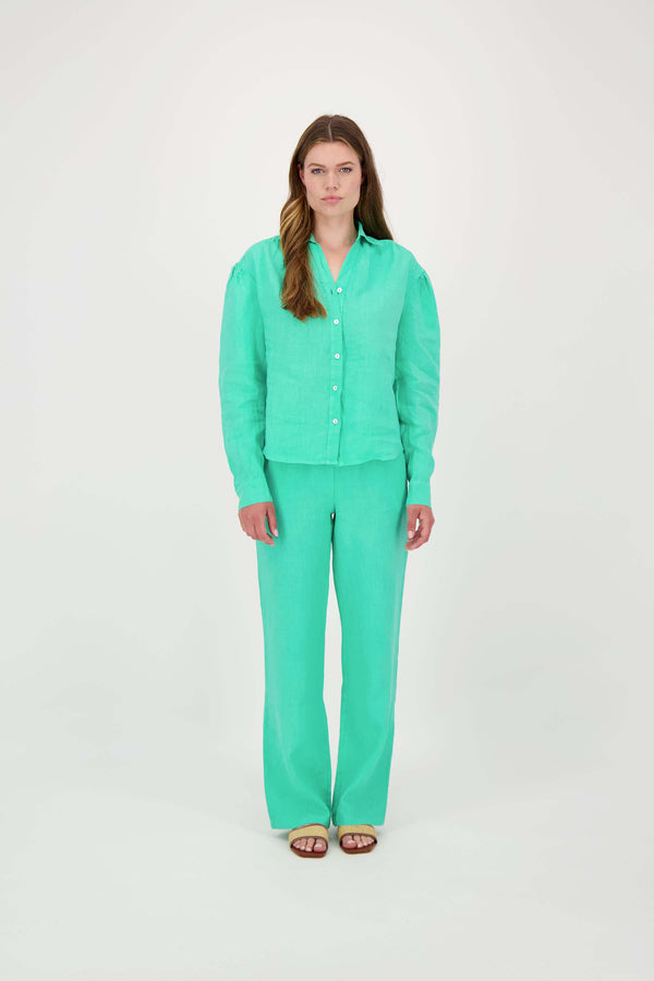 Zusss Linnen Broek Recht Model Turquoise