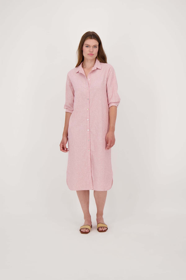 zusss linnen jurk fijne streep wit / rood