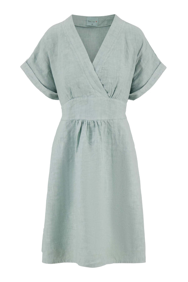 Zusss Linnen Overslag Jurk Vergrijsd Blauw