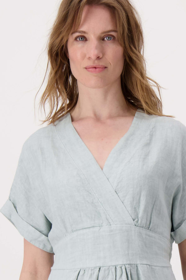 Zusss Linnen Overslag Jurk Vergrijsd Blauw