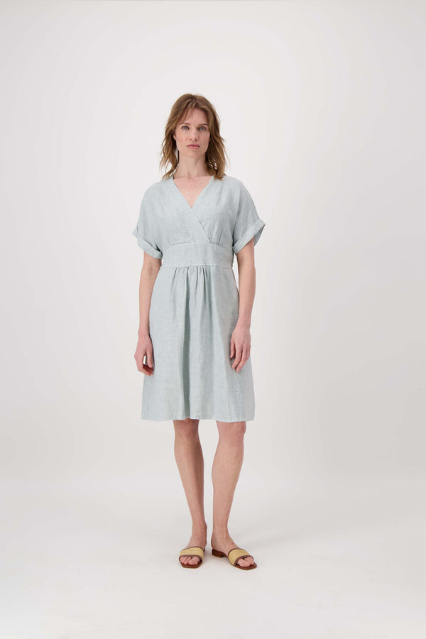 Zusss Linnen Overslag Jurk Vergrijsd Blauw