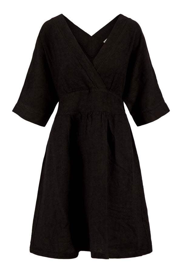 Zusss Linnen Overslag Jurk Zwart