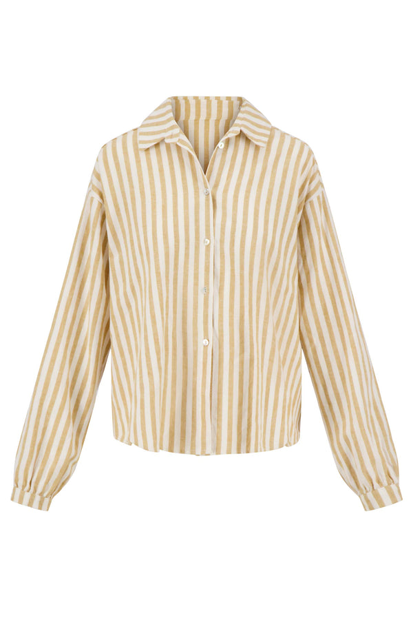 Zusss Linnen Streep Blouse Off White / Taupe