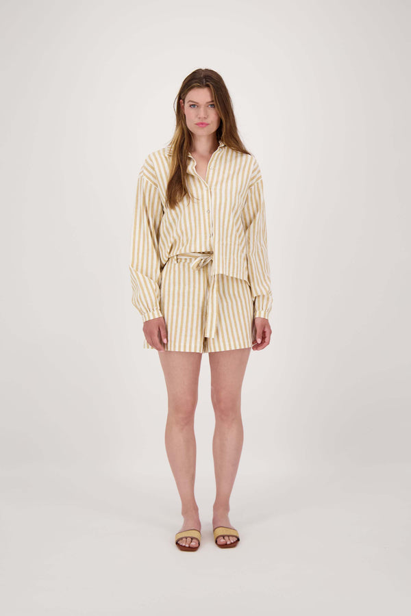 zusss linnen streep blouse off white / taupe