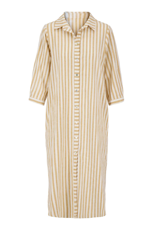 Zusss Linnen Streep Jurk Off White / Taupe