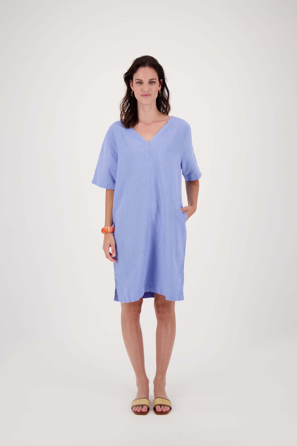 Zusss Linnen Tuniek Met V-hals Lavenderblauw