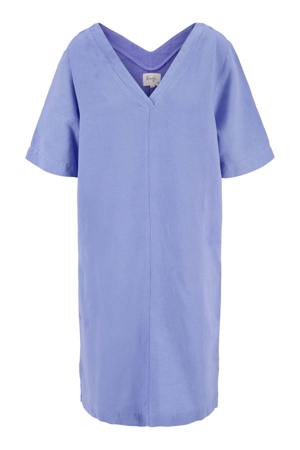 Zusss Linnen Tuniek Met V-hals Lavenderblauw
