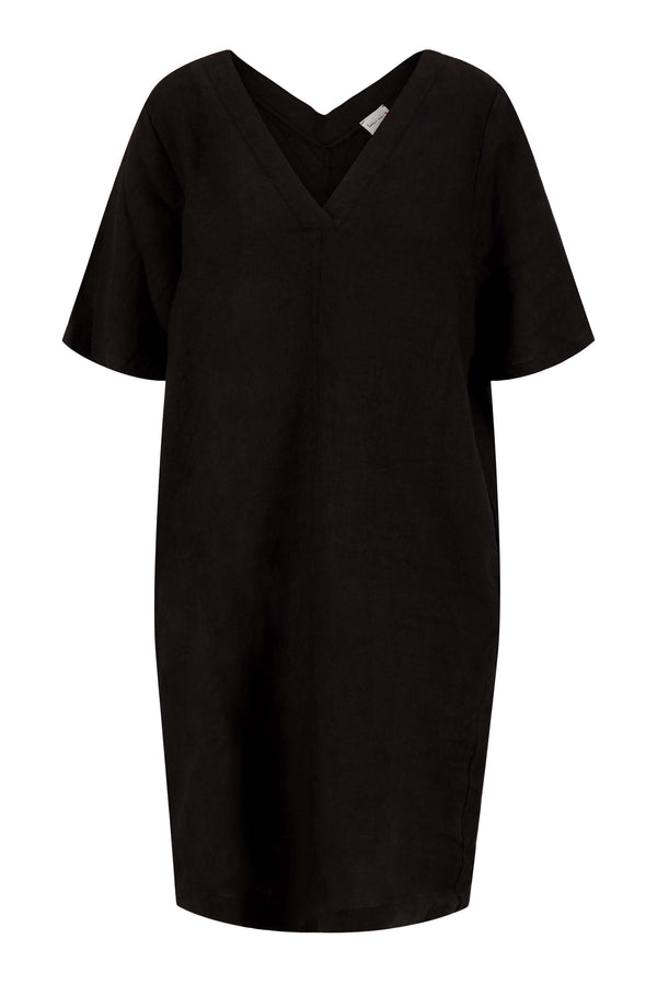 Zusss Linnen Tuniek Met V-hals Zwart