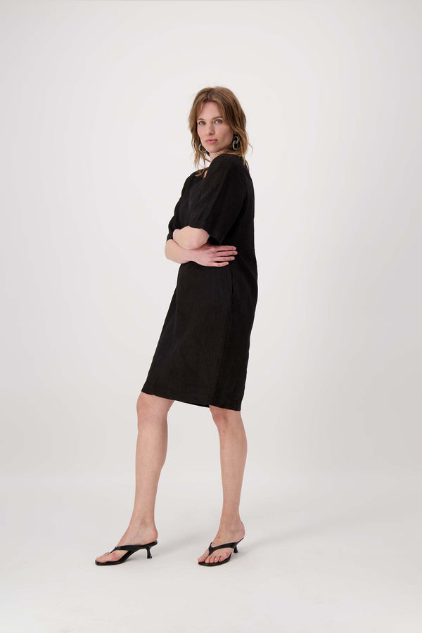 Zusss Linnen Tuniek Met V-hals Zwart