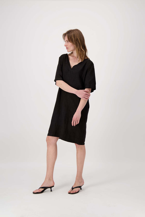 Zusss Linnen Tuniek Met V-hals Zwart