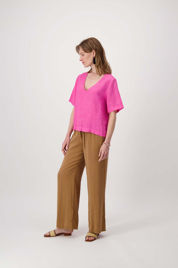 Zusss Linnen V-hals Top Fel Roze