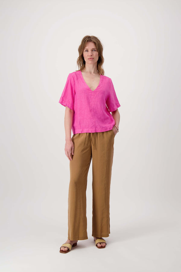 Zusss Linnen V-hals Top Fel Roze