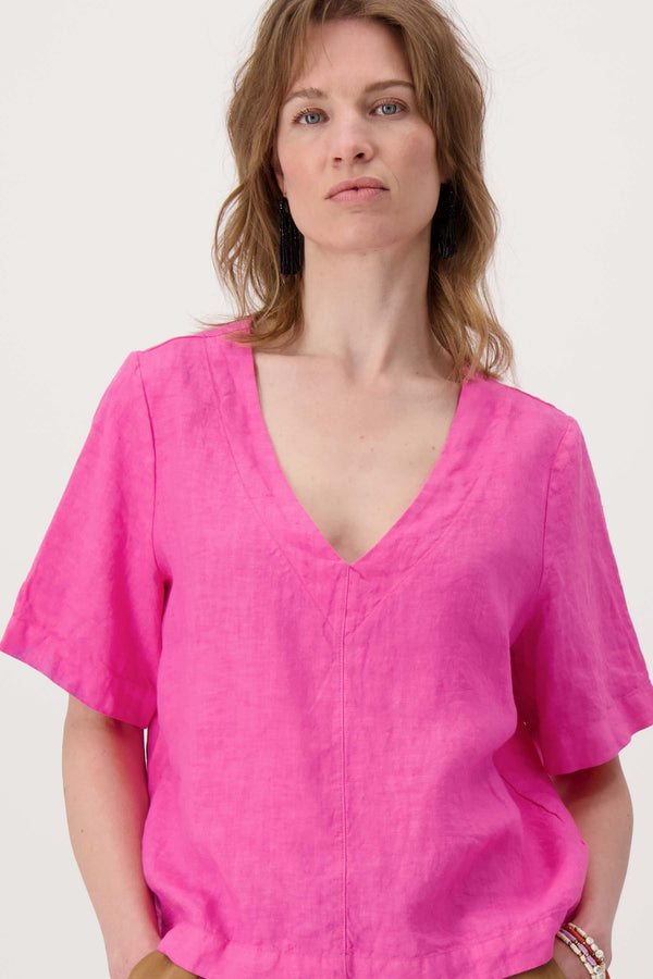 zusss linnen v-hals top fel roze