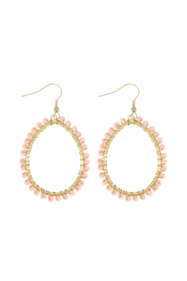 zusss oorbel hanger ovaal met kraal lichtroze / goud