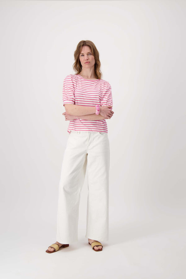 Zusss Pofmouw Top Met Streep Fel Roze / Wit