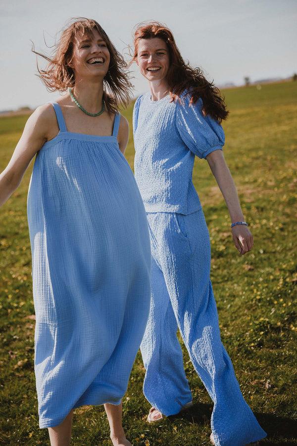 Zusss Pofmouw Top Van Crinkle Stof Lavenderblauw