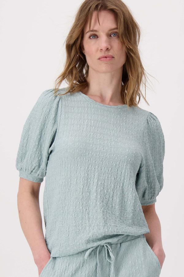 zusss pofmouw top van crinkle stof vergrijsd blauw