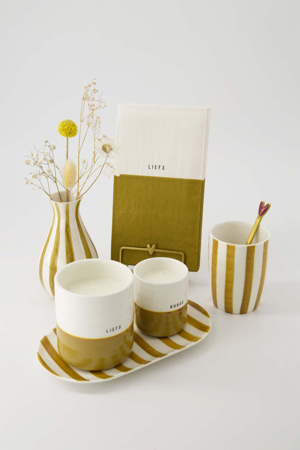 zusss serveerschaal streep 20x11 5cm wit / honing