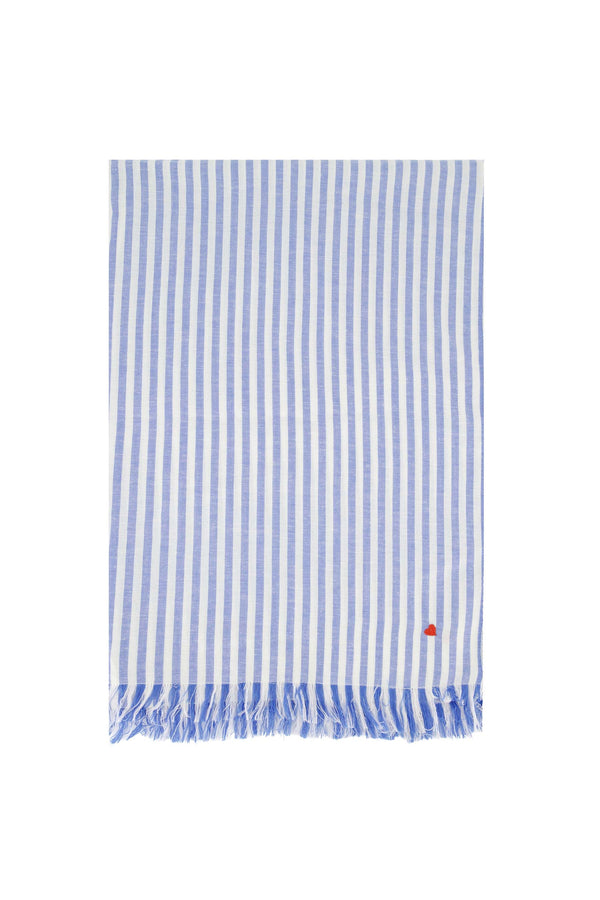 zusss sjaal met streep en borduur wit / donkerblauw