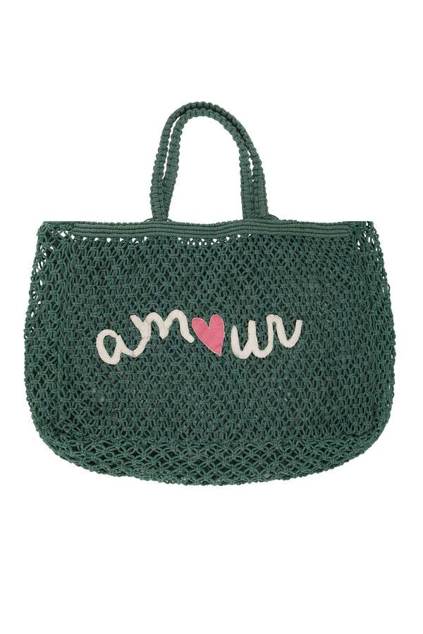 zusss strandtas met borduur amour donkergroen