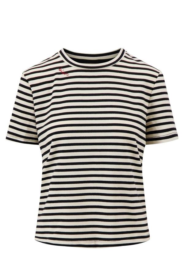 Zusss Streep T-shirt Met Borduur Navy / Off White