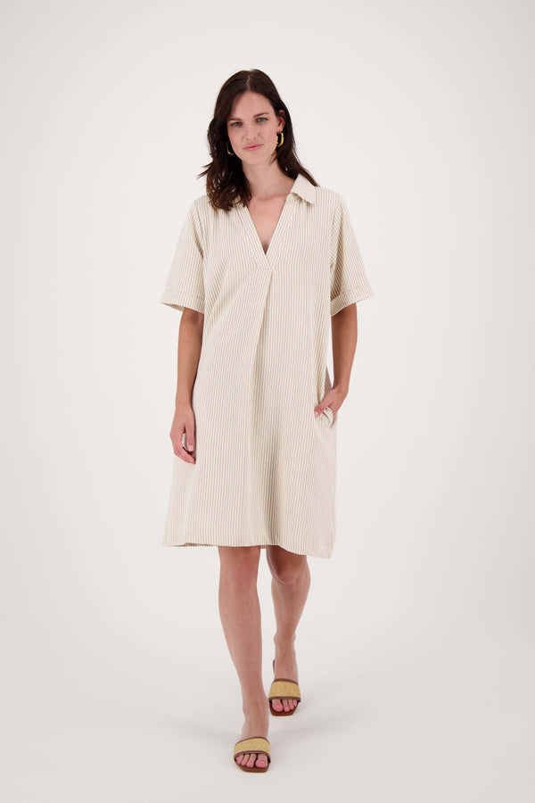 Zusss Streep Tuniek Van Structuur Stof Sahara / Wit