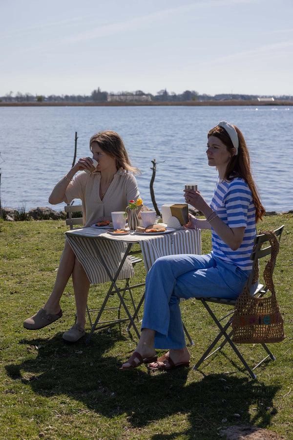 Zusss Streep Tuniek Van Structuur Stof Sahara / Wit