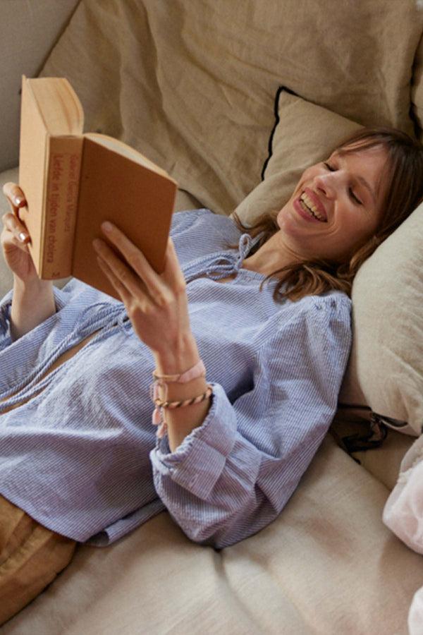 Zusss Strik Blousejasje Gestreept Wit / Donkerblauw