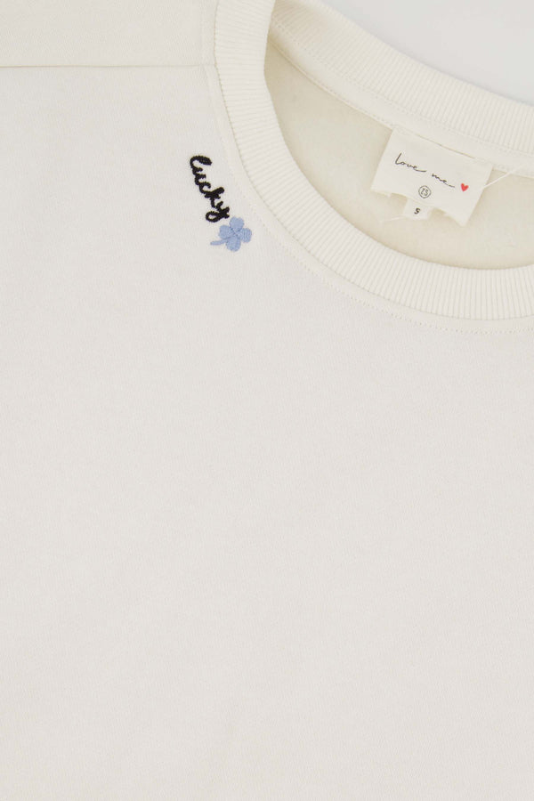 Zusss Sweater Met Borduur Klaver Wit