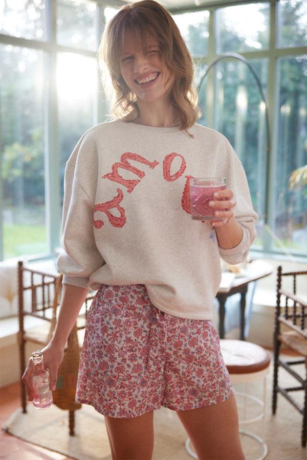 Zusss Sweater Met Print Grijs Melee