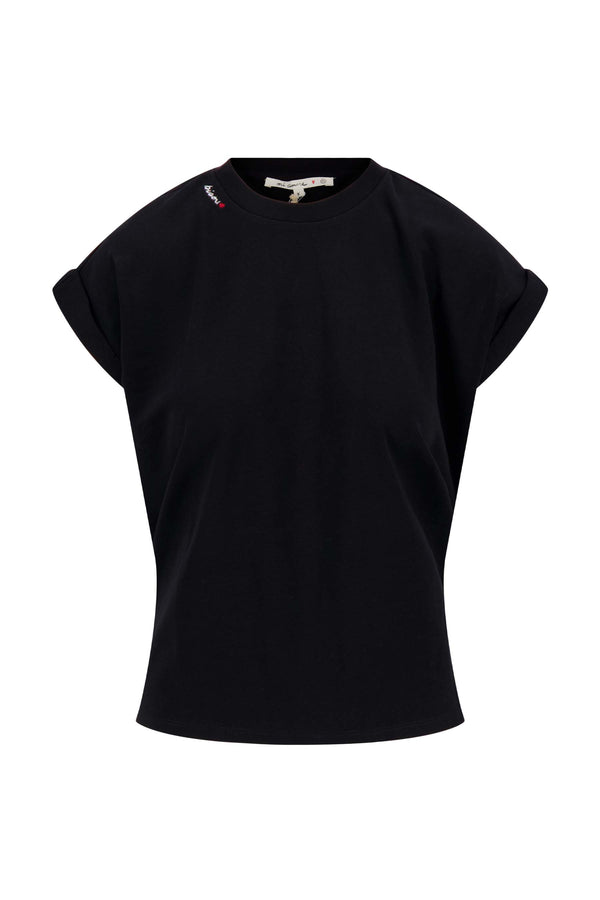 Zusss T-shirt Met Opgerolde Mouw Met Bisou Zwart