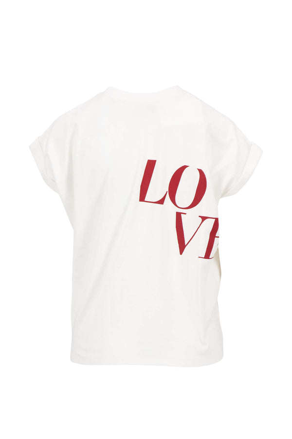Zusss T-shirt Met Opgerolde Mouw Met Love Wit