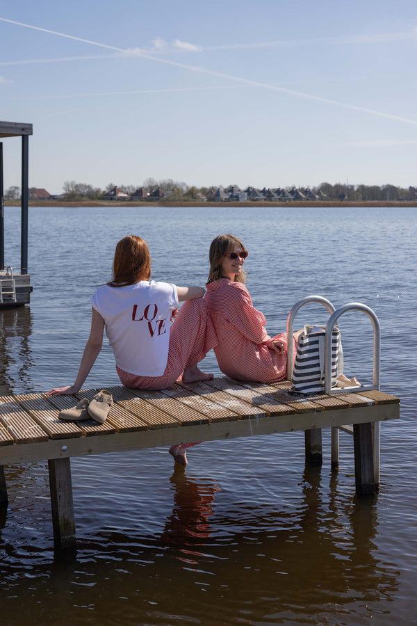 zusss t-shirt met opgerolde mouw met love wit