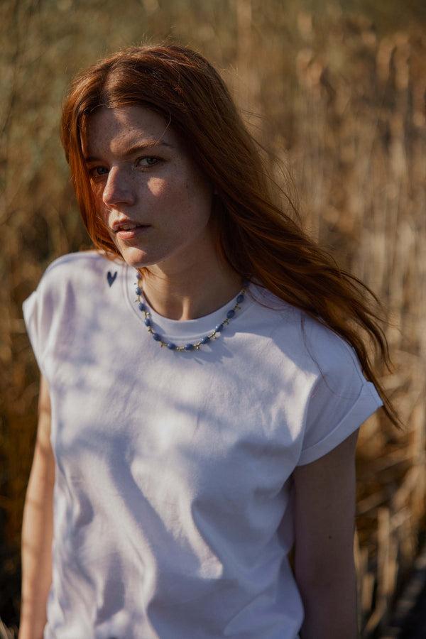 Zusss T-shirt Met Opgerolde Mouw Met Tekst Wit