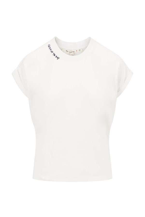 Zusss T-shirt Met Opgerolde Mouw Met Vis Wit