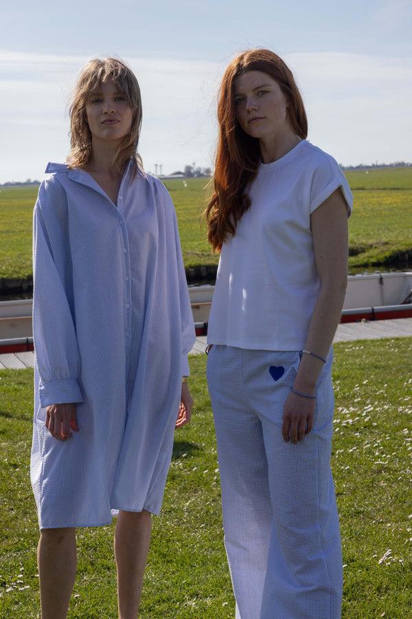 Zusss T-shirt Met Opgerolde Mouw Met Vis Wit