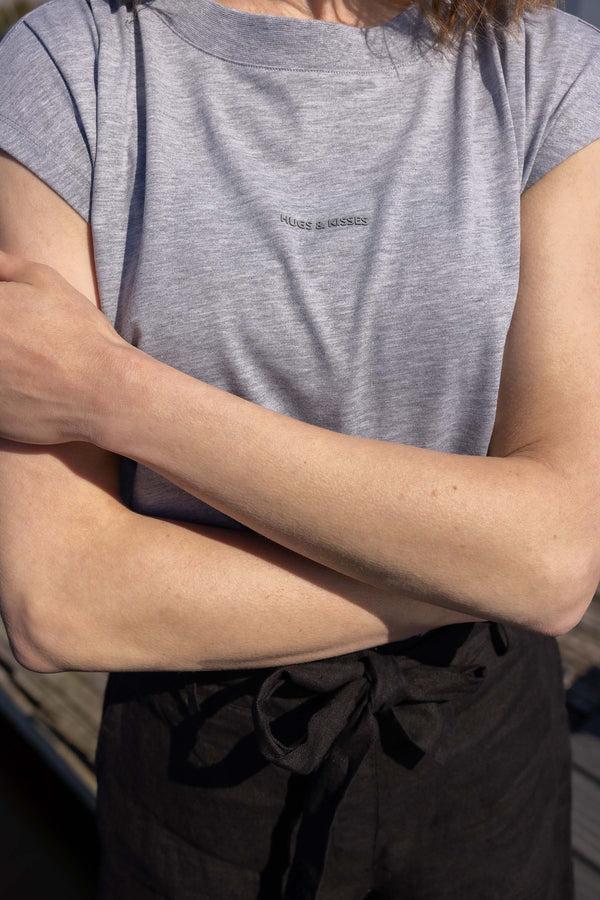 Zusss T-shirt Met Plooidetail Middengrijs