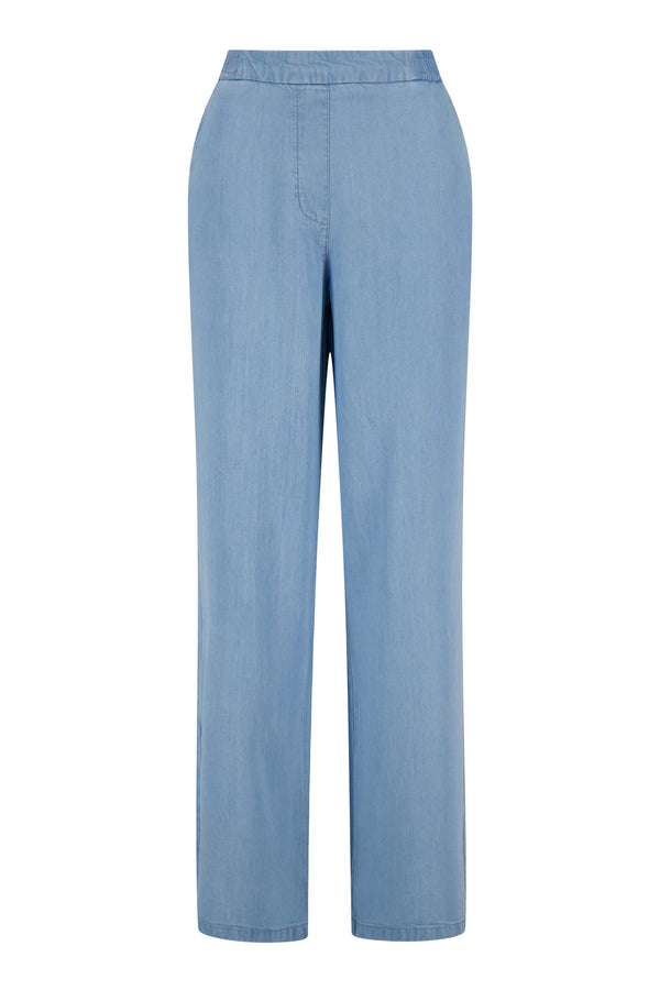 Zusss Tencel Broek Wijd Model Lichte Denim