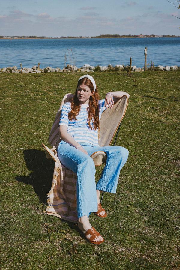 Zusss Tencel Broek Wijd Model Lichte Denim