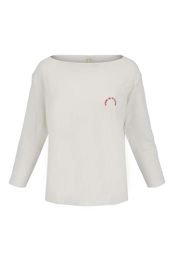 Zusss Top Boothals Met 3/4 Mouw Wit