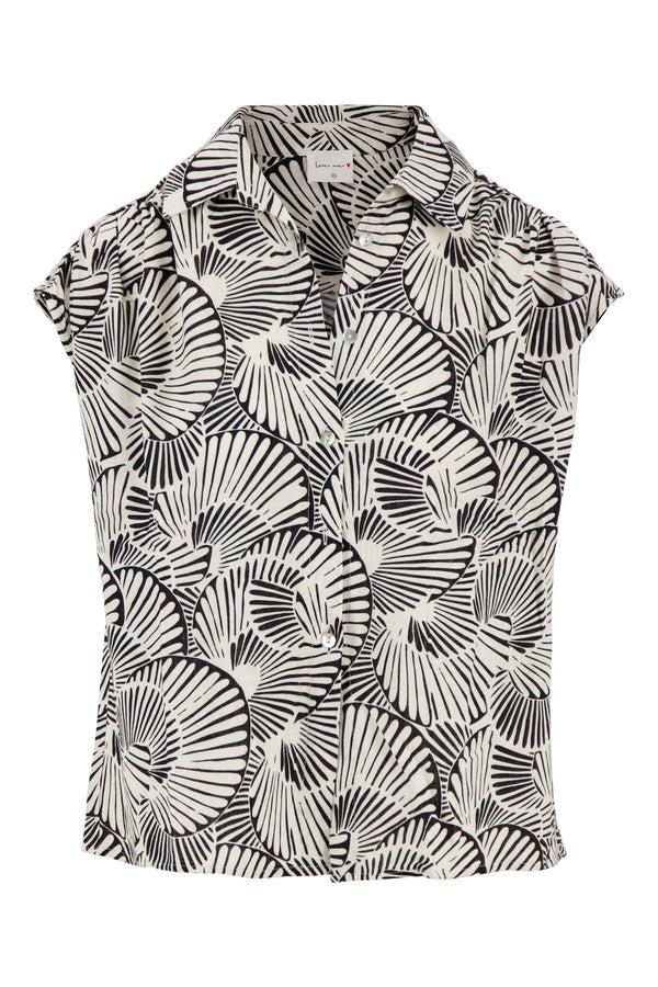 Zusss Top Met Grafische Print Off White / Zwart