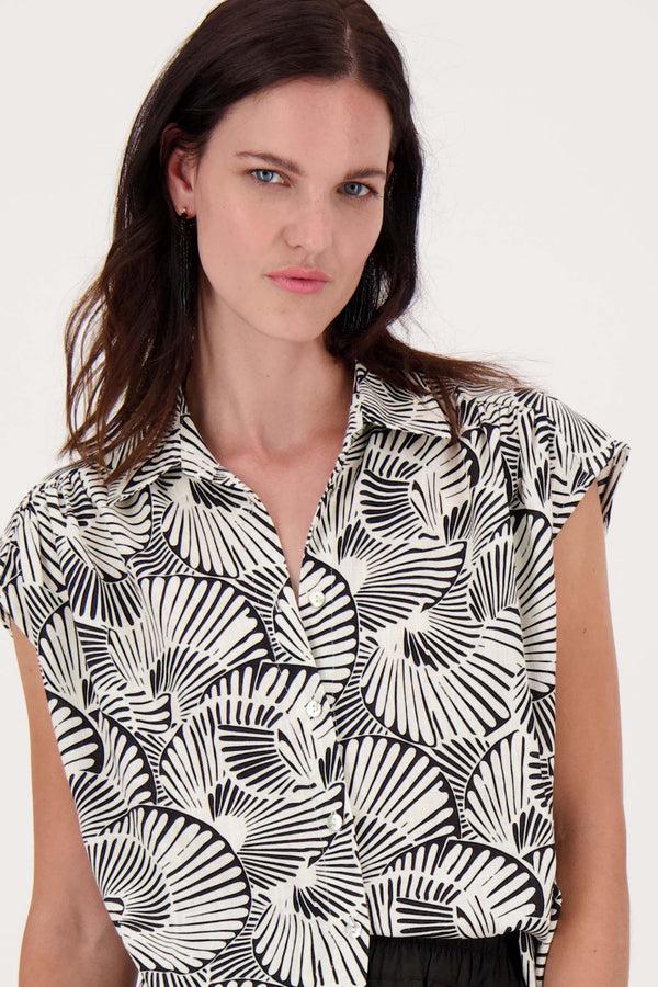 zusss top met grafische print off white / zwart