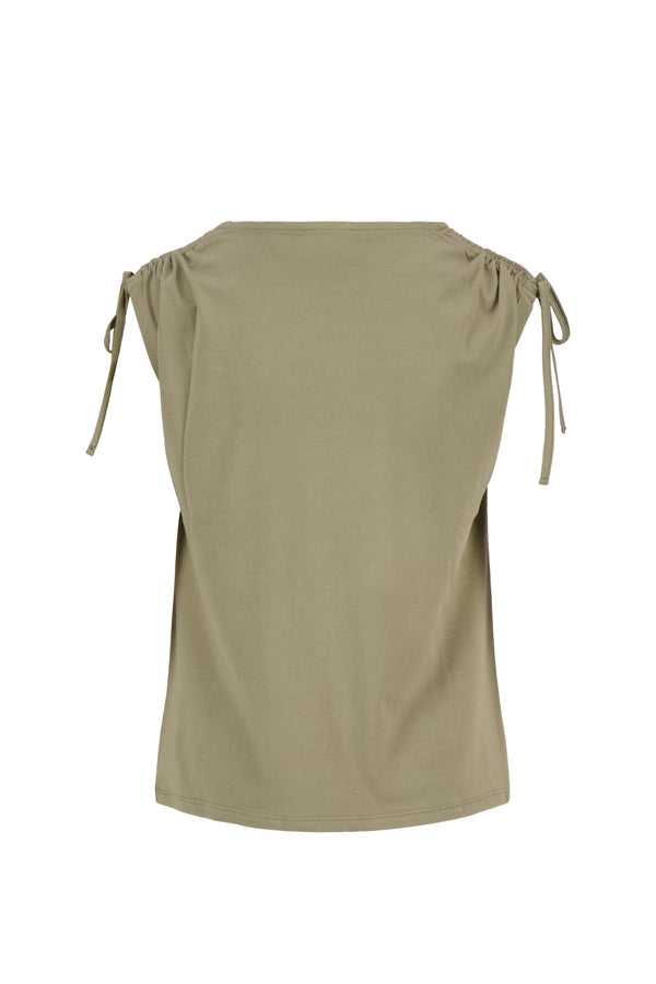 Zusss Top Met Schouder Detail Strik Kaki