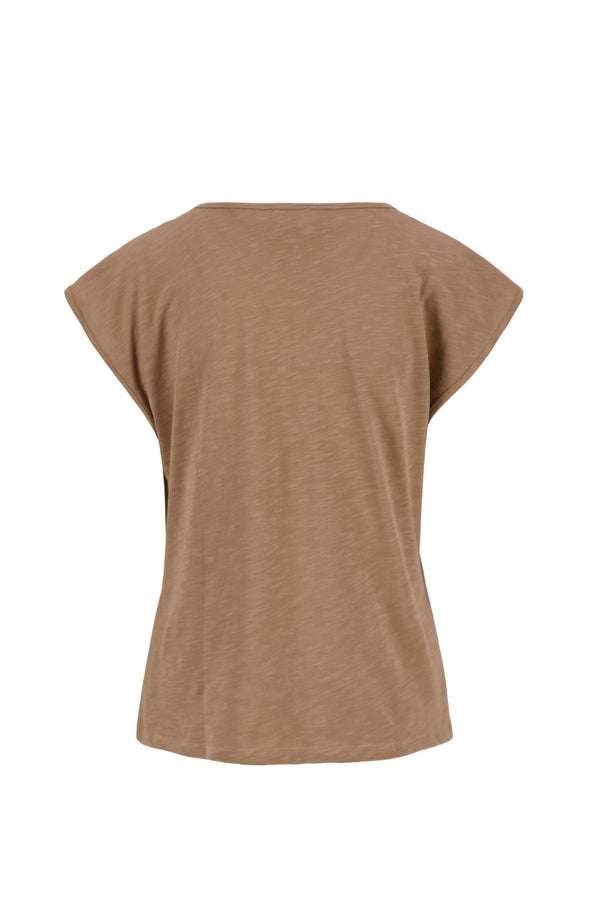 Zusss Top Slub Met V Hals Met Zak Taupe