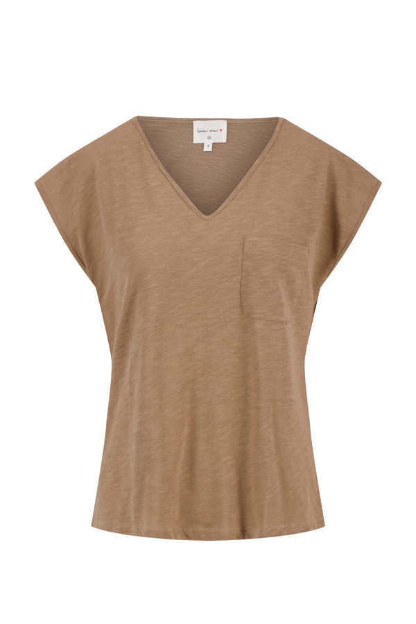 zusss top slub met V hals met zak taupe