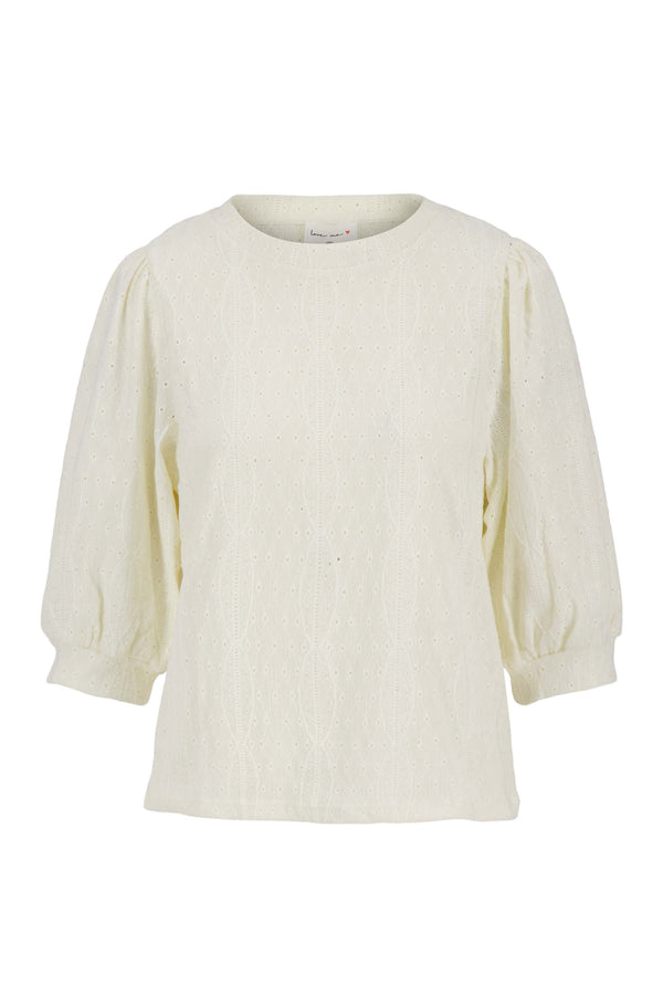 zusss top van broderie korte mouw off white