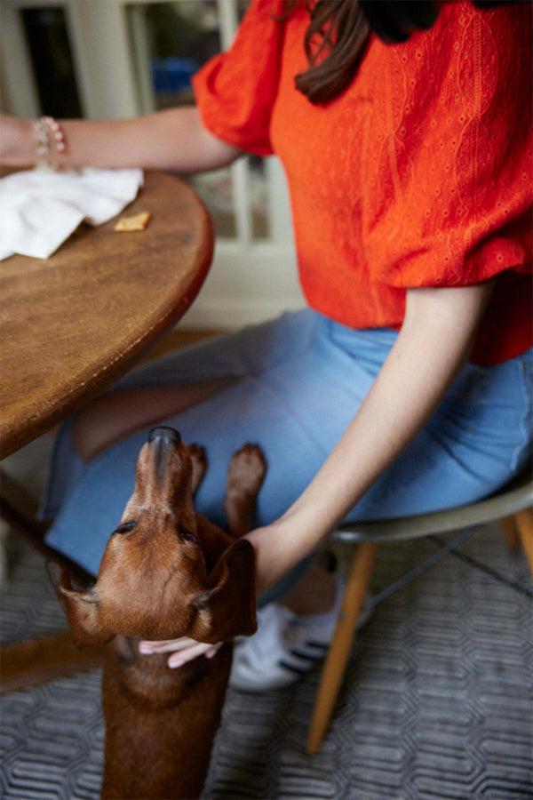 zusss top van broderie korte mouw oranjerood