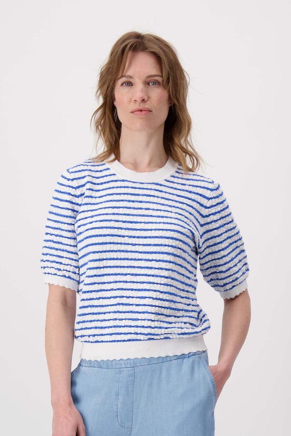 zusss trui korte mouw met streep wit / donkerblauw