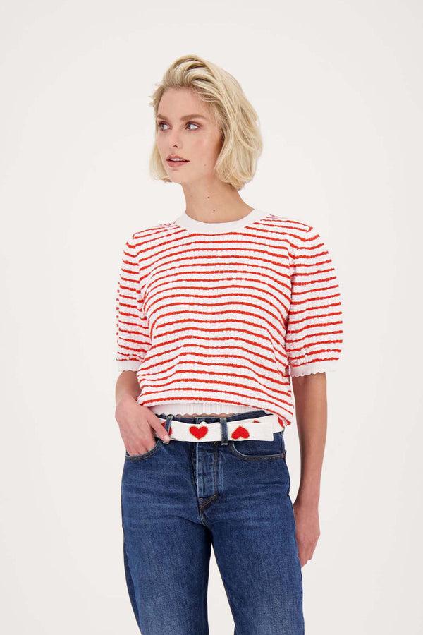 zusss trui korte mouw met streep wit / rood